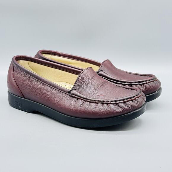 SAS Shoes Womens 6.5 WW Burgundy Leather Tripad Comfort Loafers Slip On Moc Toe - Picture 2 of 11